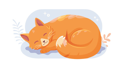 Fototapeta premium Cute Sleeping Orange Cat Cartoon Illustration