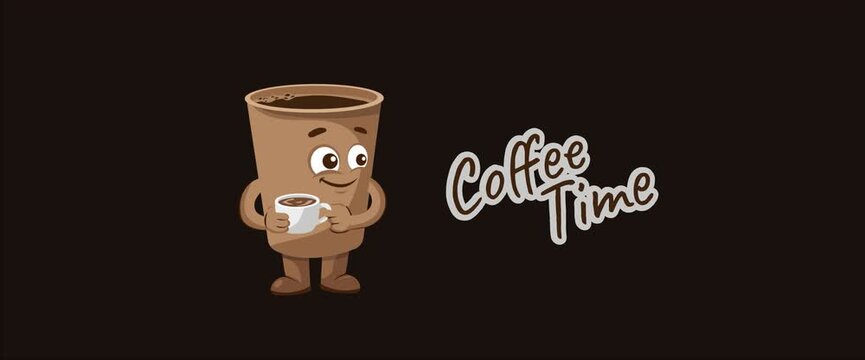 Cute Coffee Time Character Animation Flat Vector with Mug