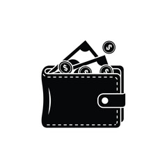 Black wallet with money and coins. © Fera