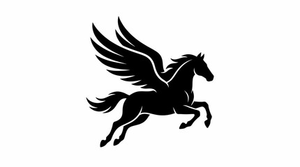 Naklejka premium Black silhouette of a winged horse Pegasus flying.