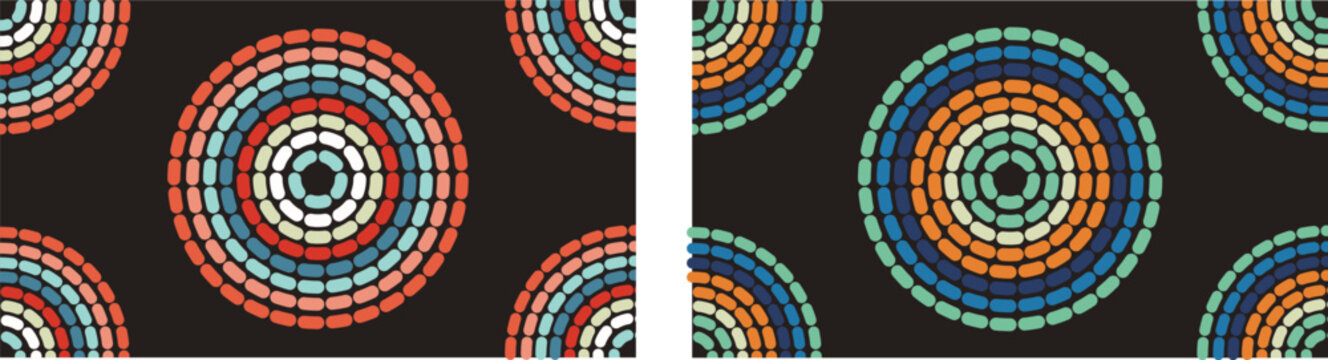 Abstract mosaic concentric circle background set with colorful dotted patterns