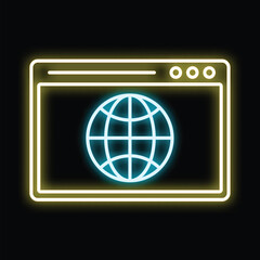 Browser window glowing with a global network icon on a black background © anatolir
