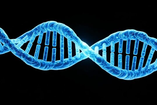 3d render of dna, 3D Render of Glowing Blue DNA Double Helix on Black Background, Biotechnology and Genetics Medical Concept with DNA Helix, 3D Blue DNA Molecule Structure