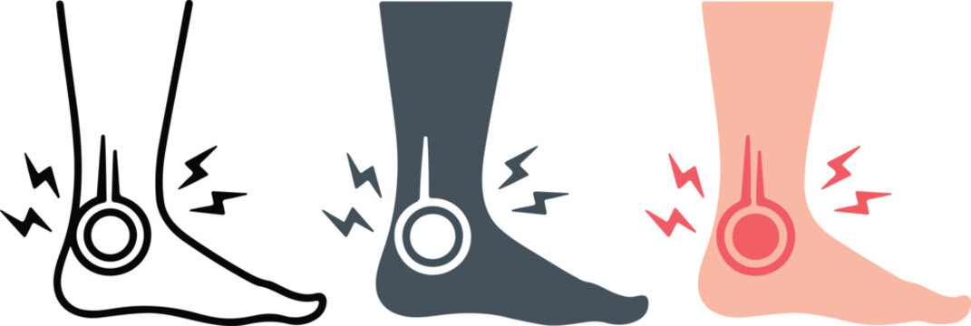Human ankle pain vector illustration showing inflammation and sprain discomfort for medical, healthcare, and anatomy education design