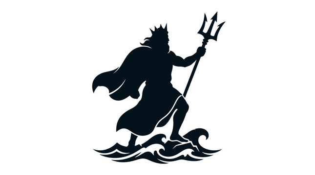 Silhouette of Poseidon God of the Sea with Trident.