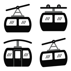 Set of four black cable car gondola cabin icons for transportation and travel concepts icon © Sajid