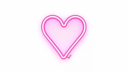 Fototapeta premium Bright Pink Neon Heart Sign on White Background for Romantic Decor