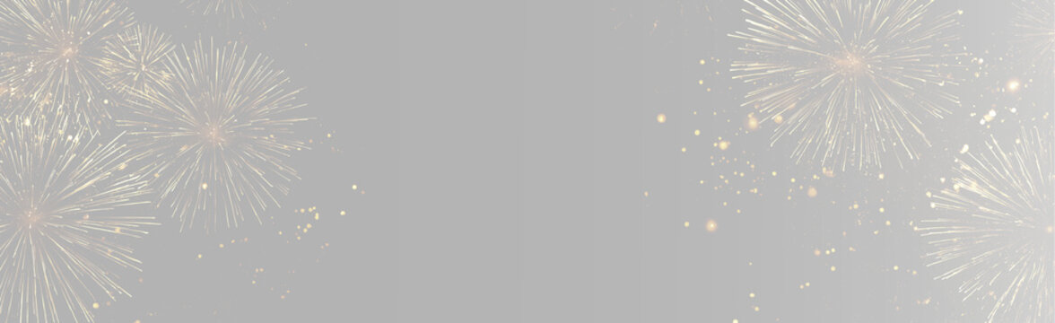 Horizontal graphic banner with sparkling yellow firework rockets on left and right edges for spectacular greeting card design