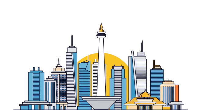 Jakarta Skyline Vector Illustration - Monas Landmark Modern Architecture