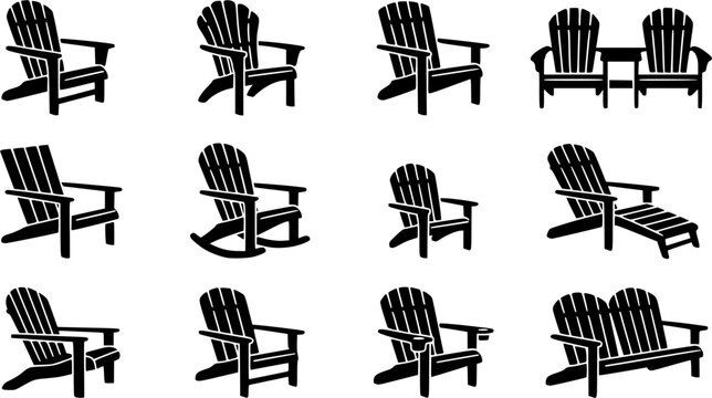 Adirondack Chair Silhouette Icons &ndash; Classic Outdoor Furniture Vector Bundle