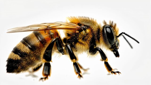 Close up of a bee isolated on a white background