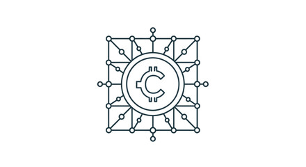 A minimalist line art icon representing a digital currency network structure © Pendekar