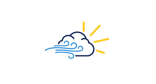 A simple line art icon representing a windy and sunny weather condition