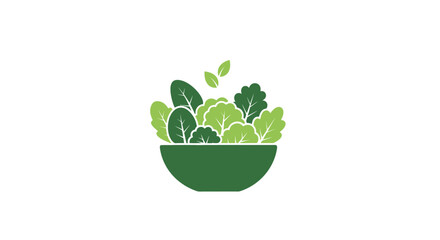 A simple flat vector illustration of a bowl filled with fresh green salad leaves