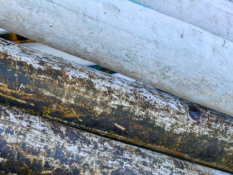 Close Up Texture of Weathered Wooden Boat Hulls and Outriggers