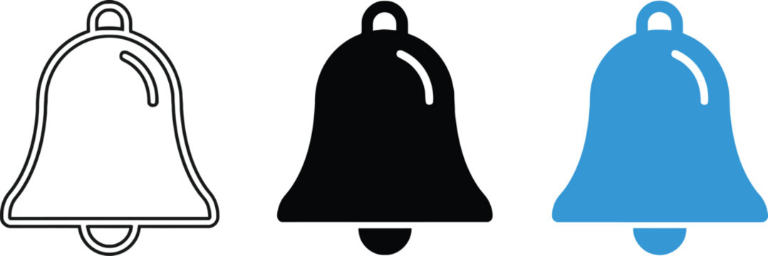 Three bells in different styles hanging side by side for decoration or celebration Vector