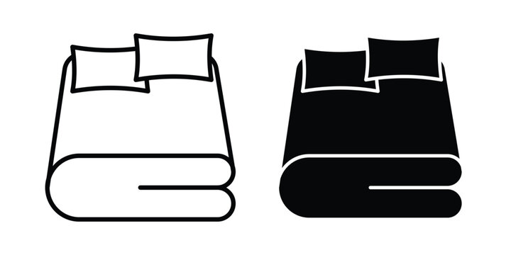 Bed linen icon solid Icon Design Concept. Line iconsaging design Vector illustrationsn with pillows icon solid Icon Design Concept. Line icons
