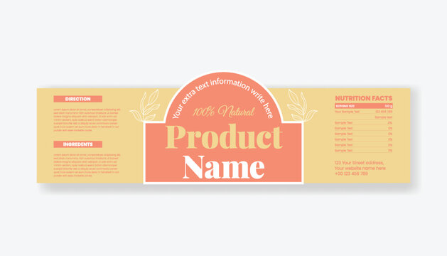Minimalist product packaging label design with soft pastel colors with nutrition facts ingredient lists and instruction suitable for organic healthy food snacks drinks supplements branding items