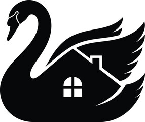 Black swan with house and wings on white background © MdFiroj