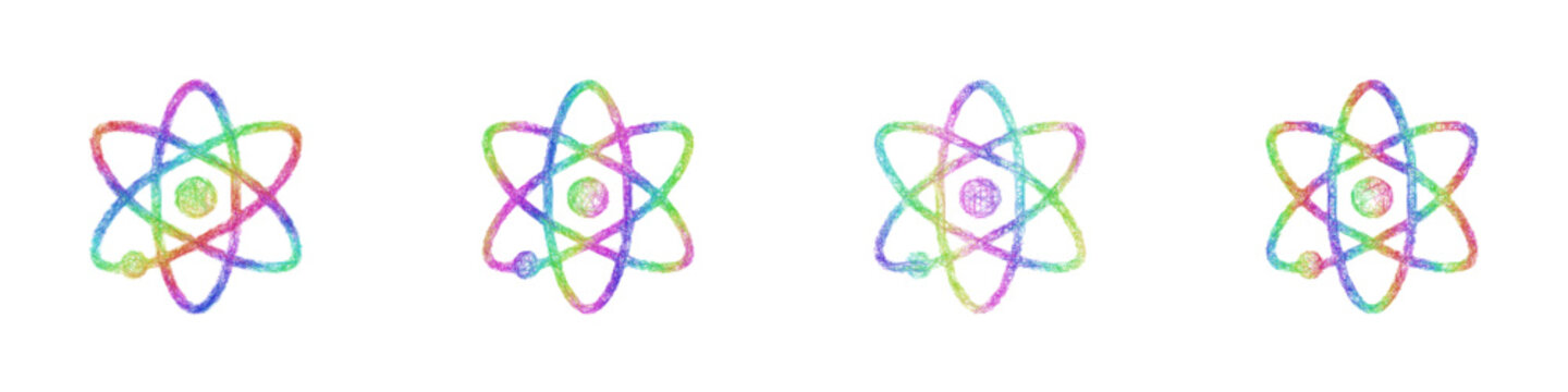 Colorful sketch atom icon design set