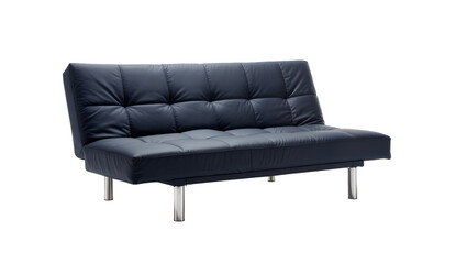 Fototapeta premium Dark Blue Tufted Leather Futon Sofa with Chrome Legs