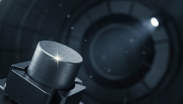 Cinematic extreme macro of a high-purity Thorium fuel pellet in a precision titanium clamp representing clean Nuclear 2.0 energy technology
