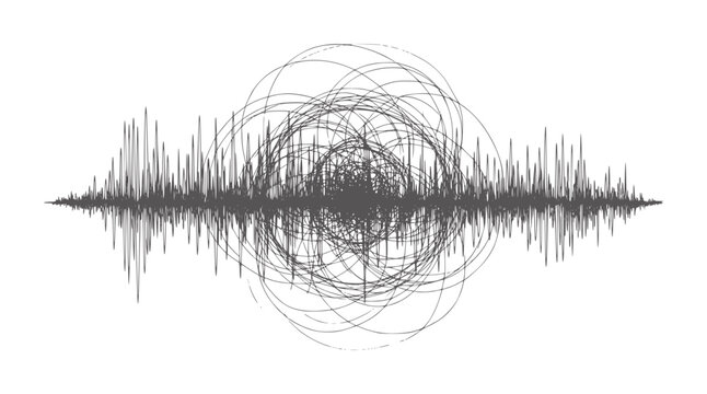 Chaotic sound wave graph with overlapping circles abstract