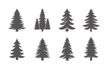 Obraz premium Collection of eight stylized dark gray evergreen tree silhouettes white
