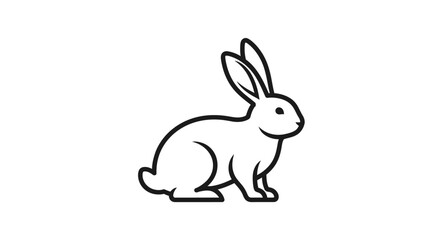 Obraz premium Minimalist black and white line art illustration of a cute rabbit or bunny, simple animal vector graphic in side profile.