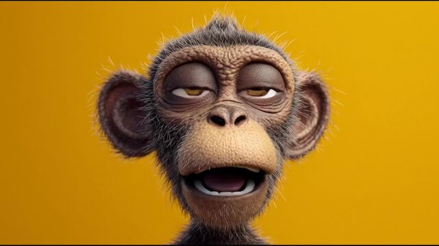 A tired cartoon monkey with sleepy eyes and an open mouth against a vibrant yellow background, expressing exhaustion