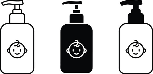 Three soap dispensers with happy cartoon monkey faces on front for kids bathroom Vector © MstSabrina