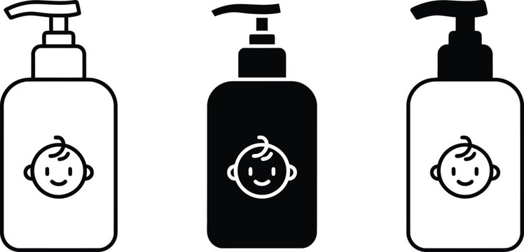 Three soap dispensers with happy cartoon monkey faces on front for kids bathroom Vector