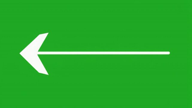 Animated white arrow pointing left on a green screen background for motion graphics