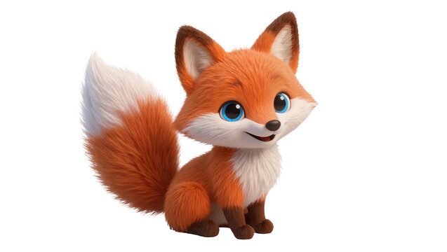 Cute cartoon fox with blue eyes and fluffy tail
