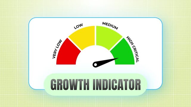 Growth Indicator conceptual meter animation with bright digital lighting, vibrant red to green colors on polished jade stone, 4k video