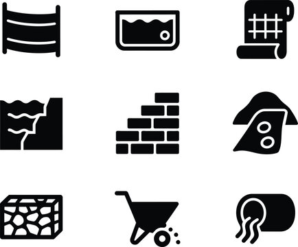 Set of common household and office items icons in black and white simple style Vector