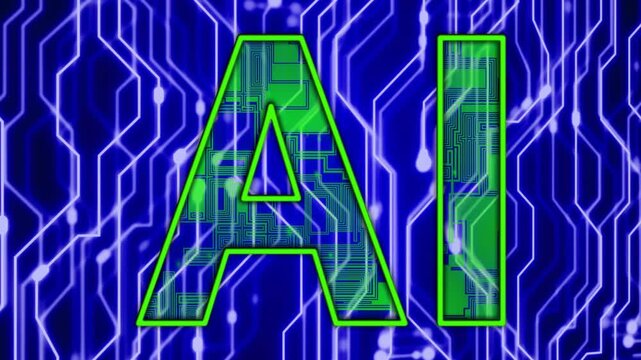 Initial neon pulse initiating AI letters pulsing, shifting fills and glowing nodes as looping logo