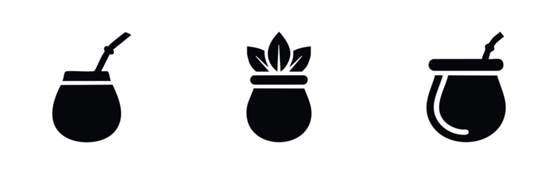 Traditional Yerba Mate Tea Icons with Gourd and Bombilla Straw