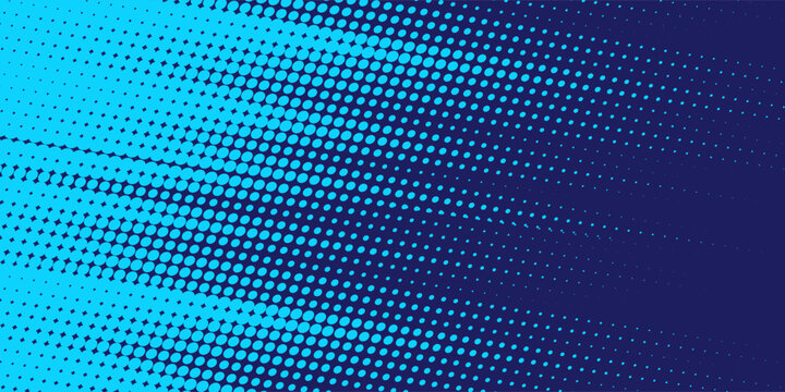 Halftone gradient pattern vertical vector illustration. Blue dotted halftone texture. Pop Art light blue dots halftone, dark blue Background. Background of Art.