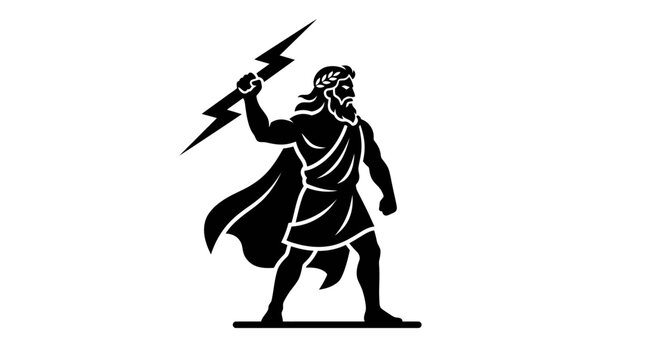 Ancient Greek god Zeus holding a lightning bolt symbol.