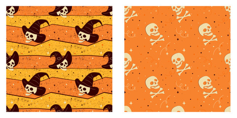Fototapeta premium Halloween Skull Vector Seamless Patterns