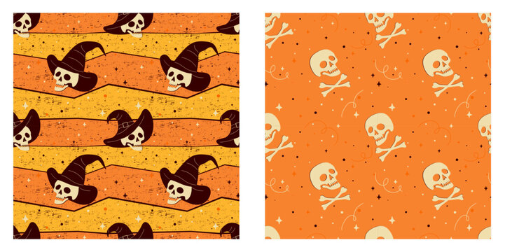 Halloween Skull Vector Seamless Patterns
