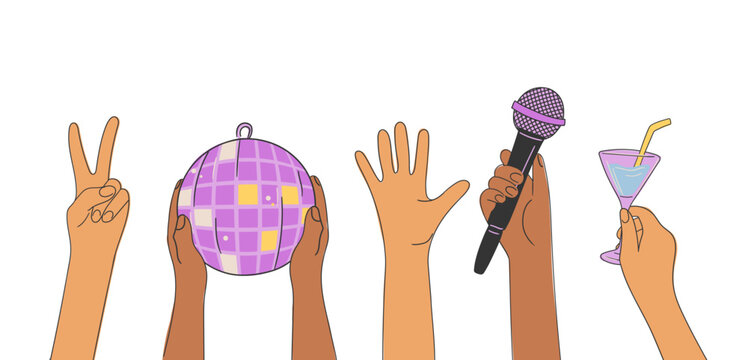 Isolated Party Elements in Hands Vector Set