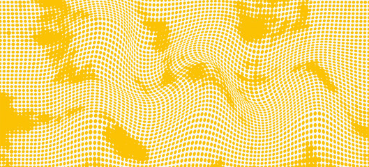 Yellow halftone grain texture. Faded dotted gradient pattern background. Grunge pixel cartoon overlay backdrop. Anime or manga golden wavy noise cover. Raster comic pop art gradation wallpaper. Vector © maulana