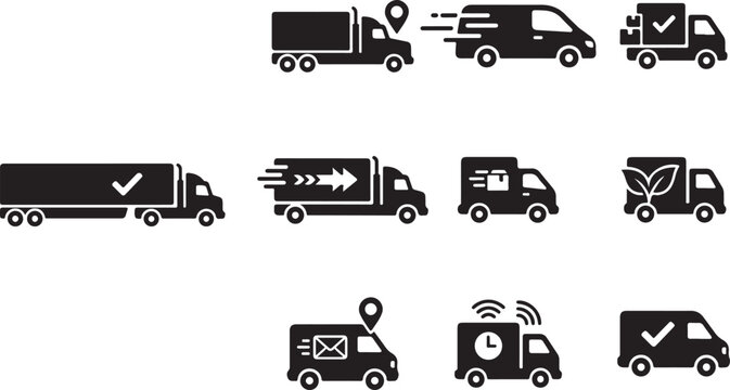 Logistics Transport Van Icon Bundle Black Symbol Set