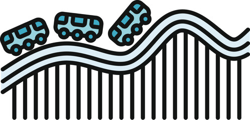Roller coaster cars traveling on a wavy track, depicting thrill and excitement © anatolir