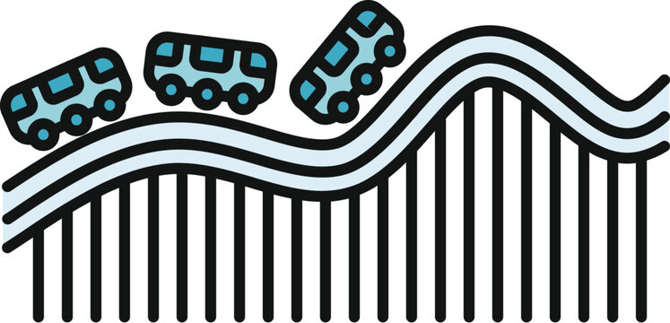 Roller coaster cars traveling on a wavy track, depicting thrill and excitement