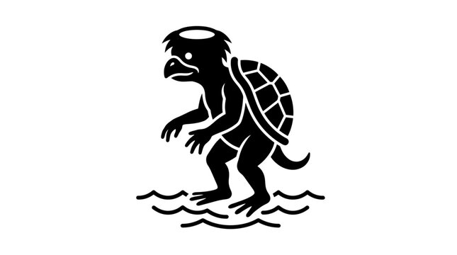 Japanese Kappa Folklore Creature Silhouette Illustration.