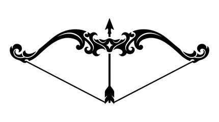 Fototapeta premium Ornate Black Silhouette of a Bow and Arrow.