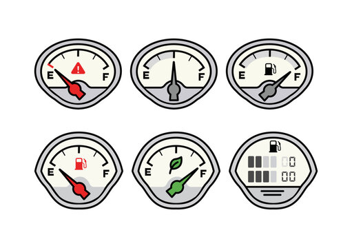 Fuel gauge icons set low fuel warning eco fuel meter dashboard indicator vector illustration